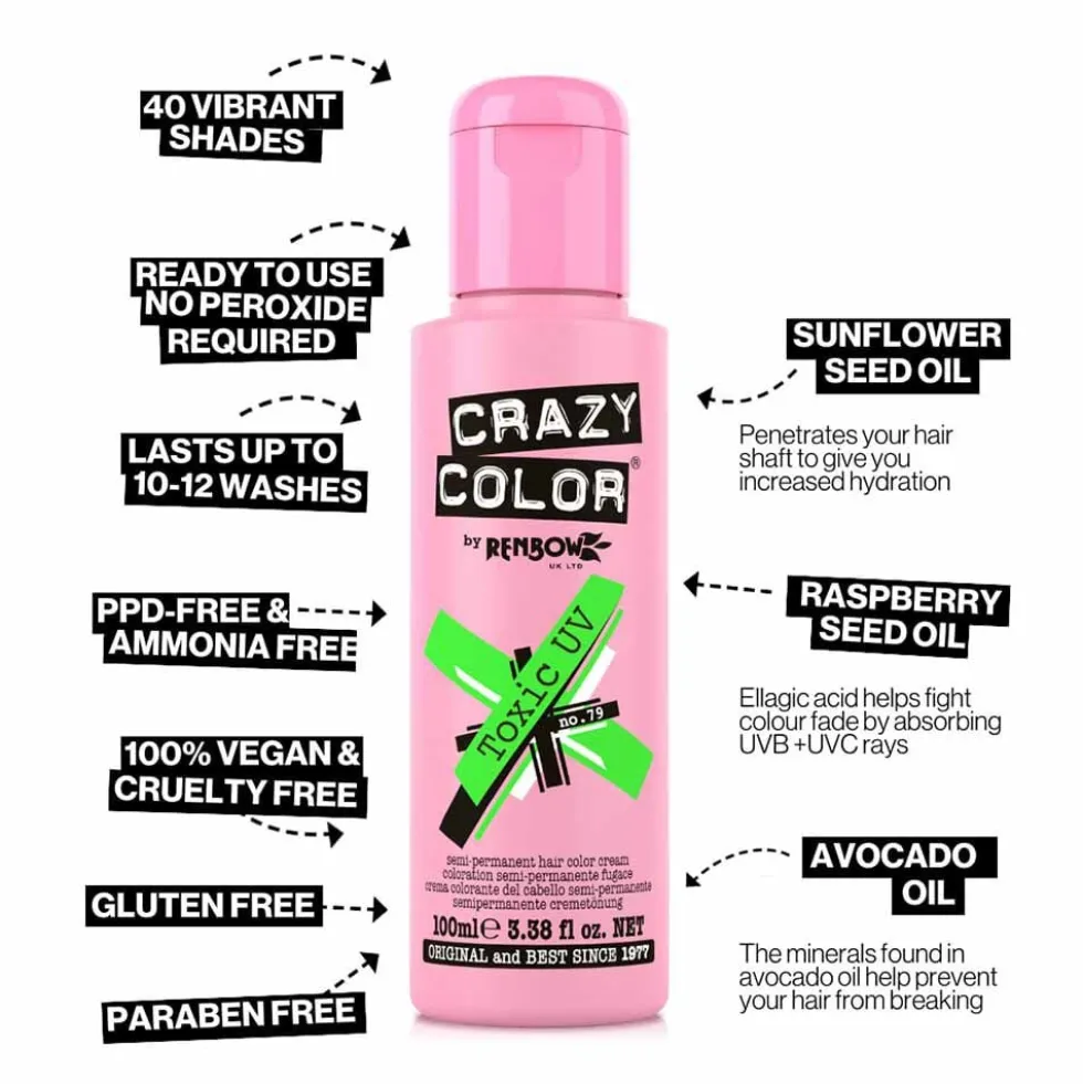 Crazy Color Semi Permanent Hair Colour Cream - Toxic UV 100ml