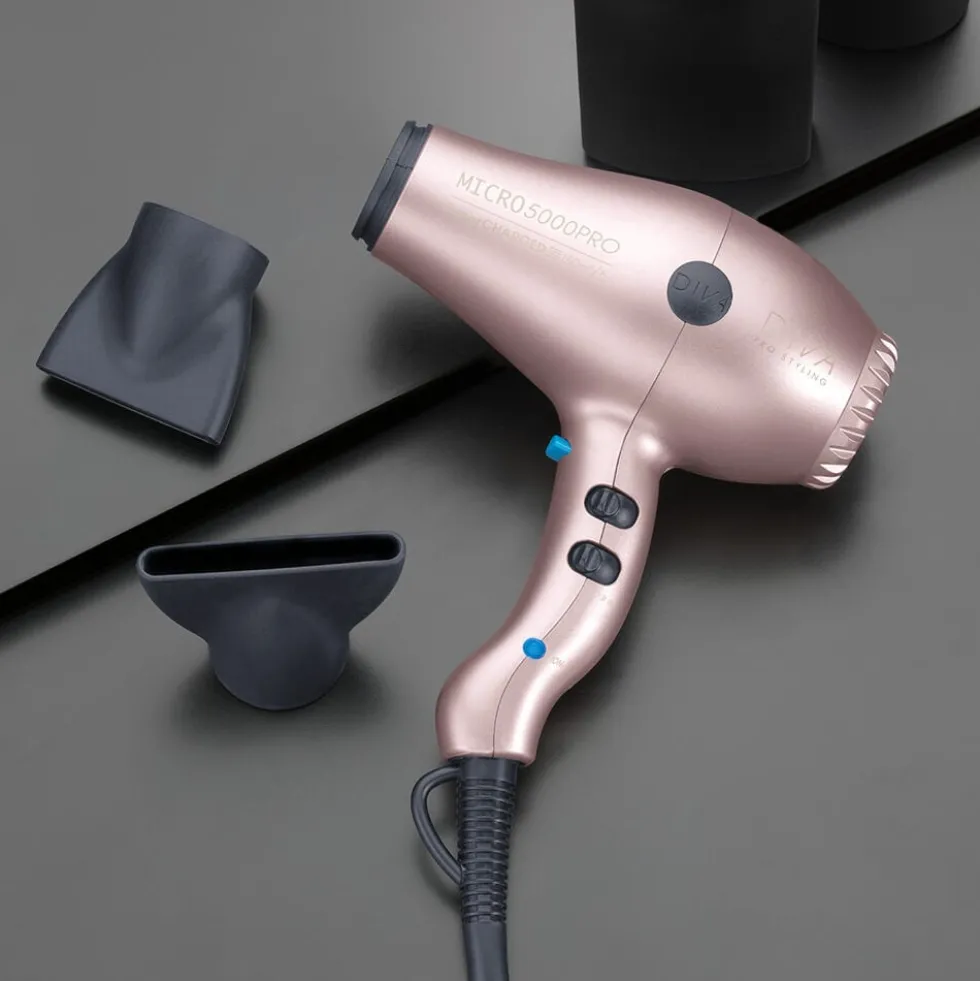 Diva Pro Styling Micro 5000 Pro Mini Hair Dryer, Millennial Pink