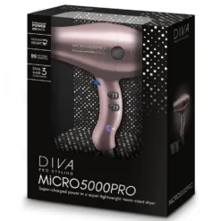 Diva Pro Styling Micro 5000 Pro Mini Hair Dryer, Millennial Pink