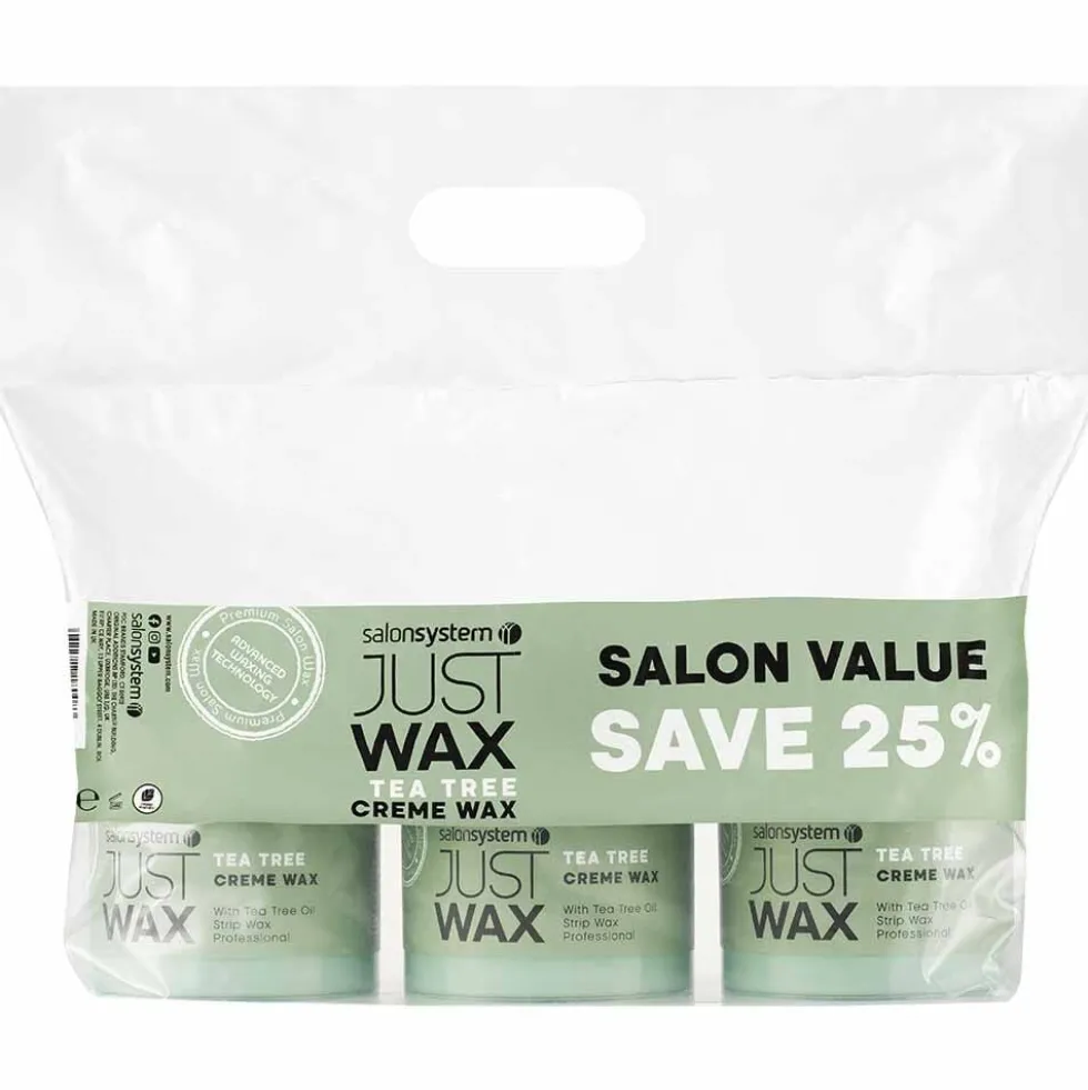 Just Wax Tea Tree Crème Wax Three Pots of 450g