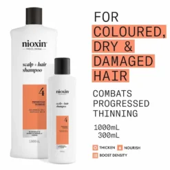 Nioxin System 4 Scalp + Hair Thickening Shampoo for Coloured, Dry and Damaged Hair with Progressed Thinning 1L