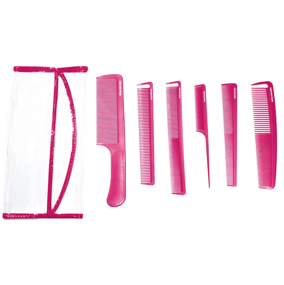 Salon Services Six Piece Comb Set Pink