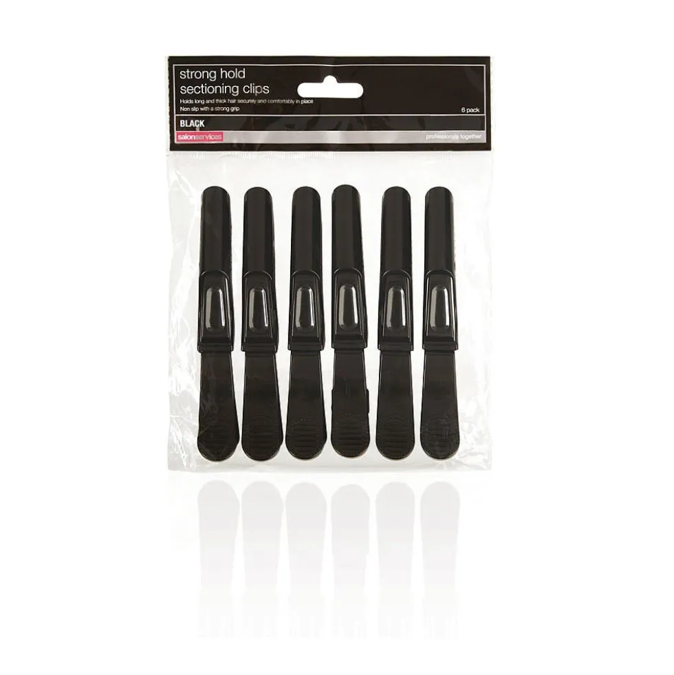 Salon Services Strong Hold Sectioning Clips, Black, Pack of 6