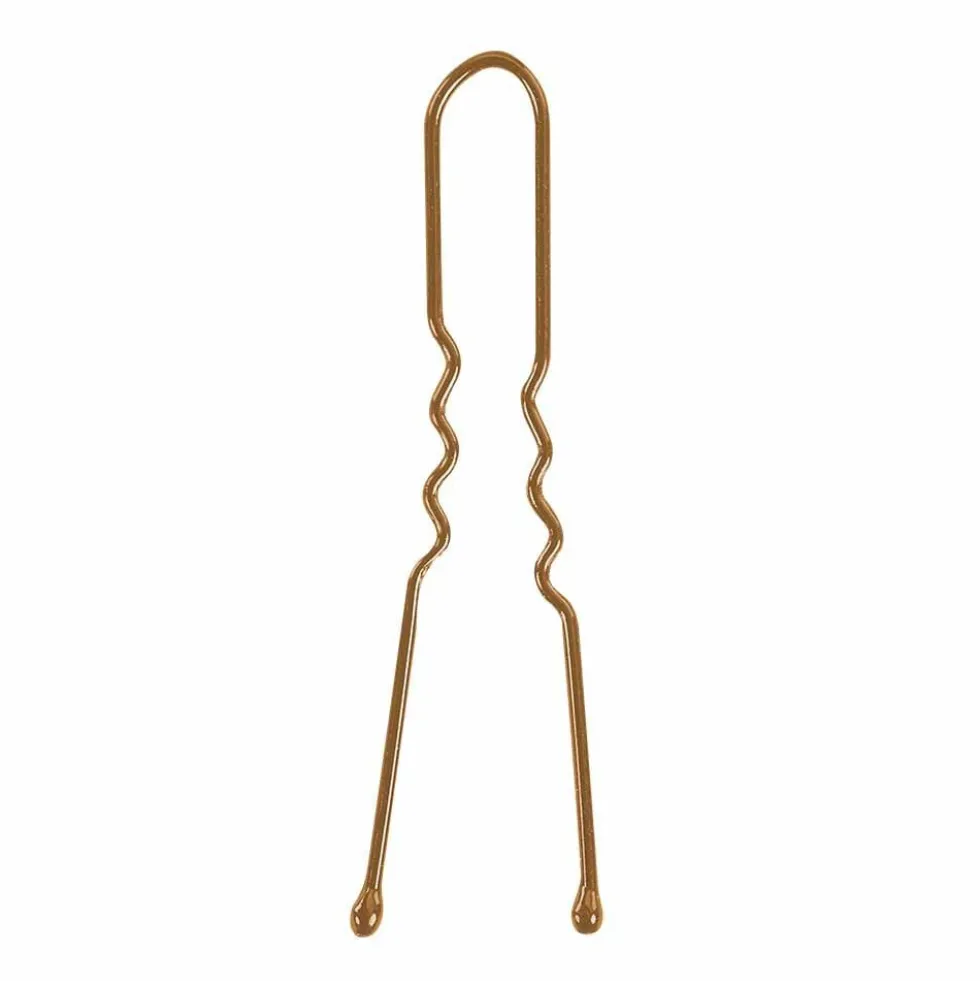 Sibel Micro Metal Wavy Bobby Pins 35mm, Brown, Pack of 50
