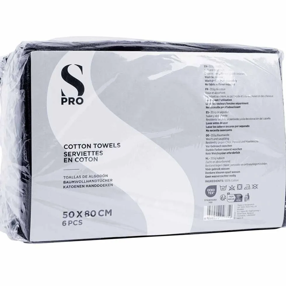 S-PRO Cotton Black Towels, Pack of 6