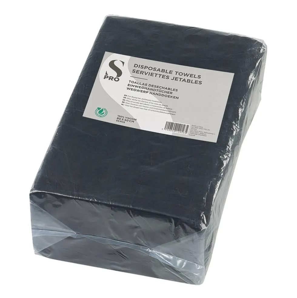 S-PRO Disposable Towels, Black, Pack of 50