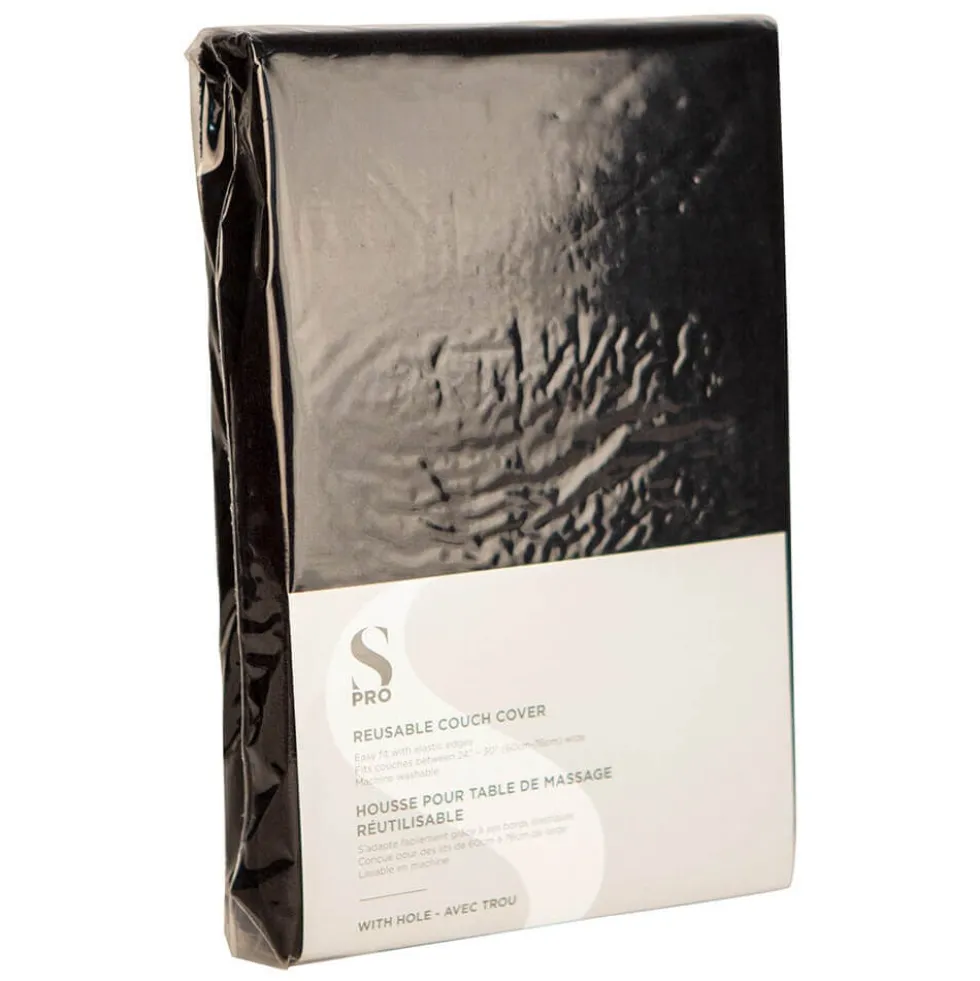 S-PRO Reuseable Polycotton Beauty Bed Cover with hole, Black