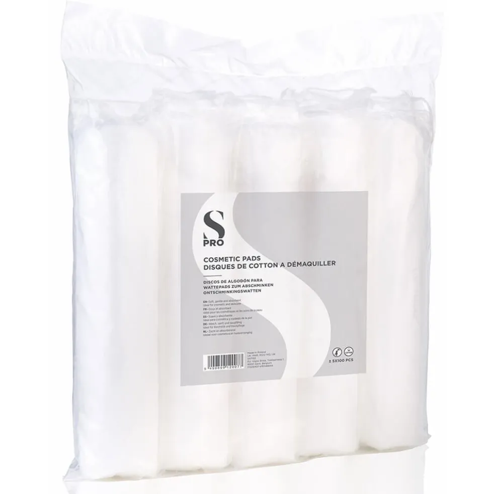 S-PRO Round Cosmetic Cotton Wool Pads, 5 x Packs of 100